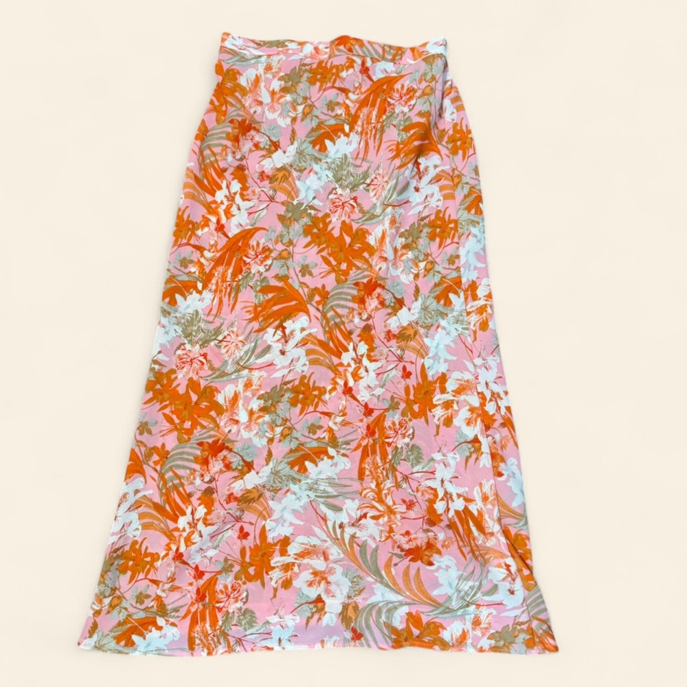 Floral A-Line Maxi Skirt in Pink and Orange
